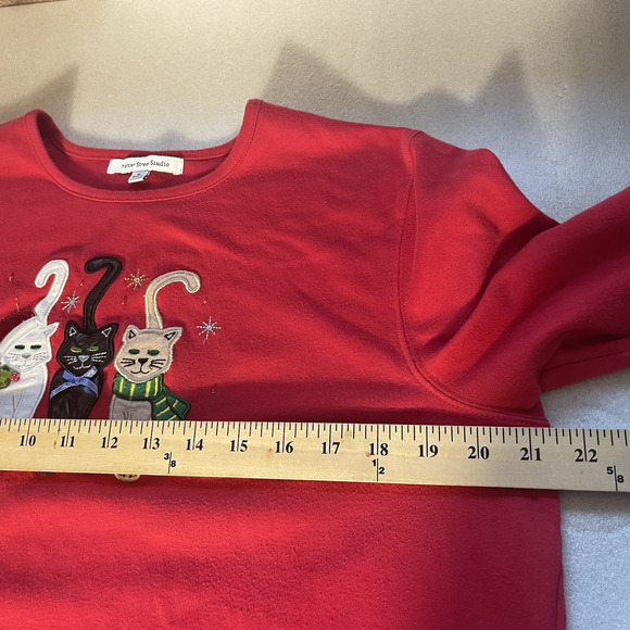 Mercer Street Studio Shirt Women Extra Large Red Christmas Cats Applique Holiday - Picture 7 of 13